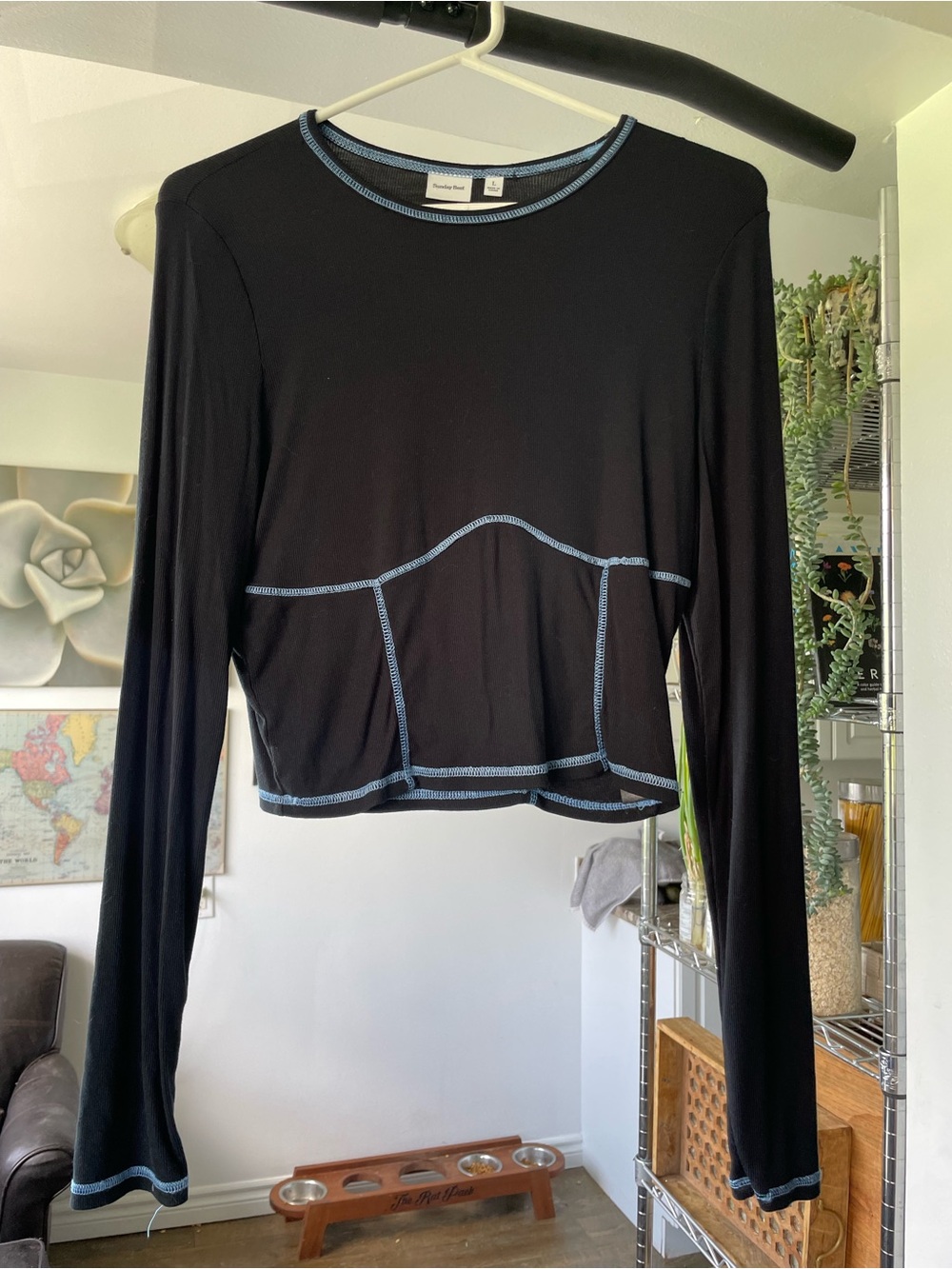 Sunday Best x Aritzia Navy Ribbed Long-Sleeve with Light Blue Stitching